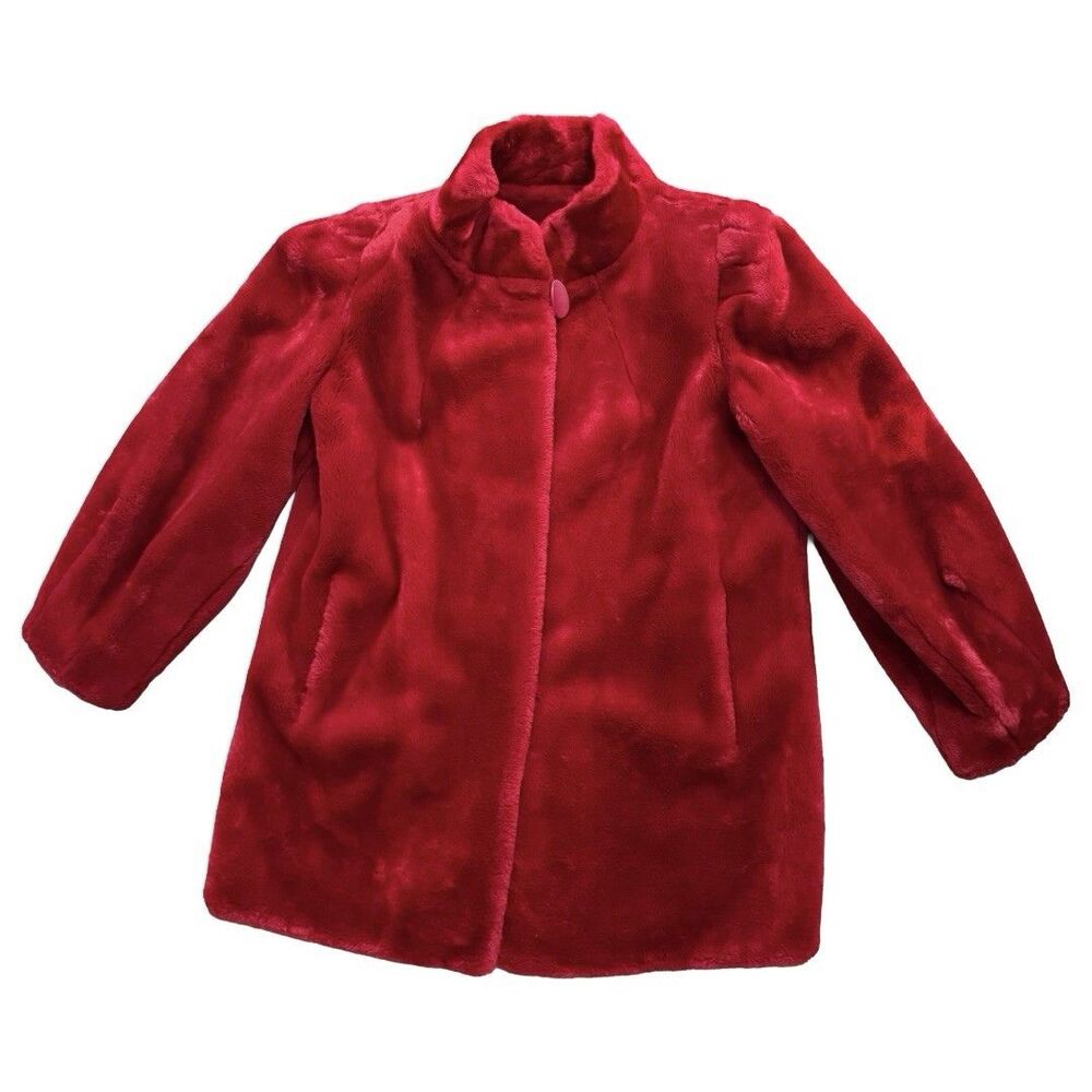 Vintage Womens Fur Coat Jacket Lined Pockets Size XL Made In USA Red Y2K Luxury